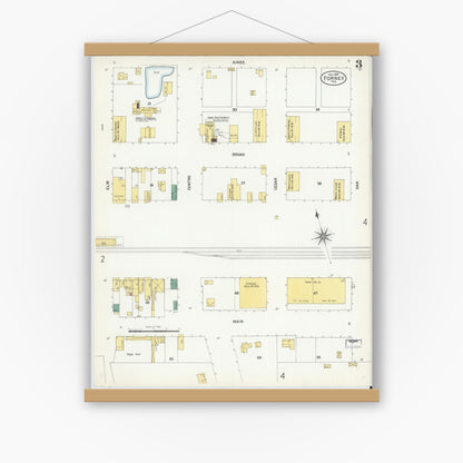 Old map wall art mockup — magnetic wood frame on white wall — Sanborn Fire Insurance Map from Forney, Kaufman County, Texas (1901), Sheet #0003