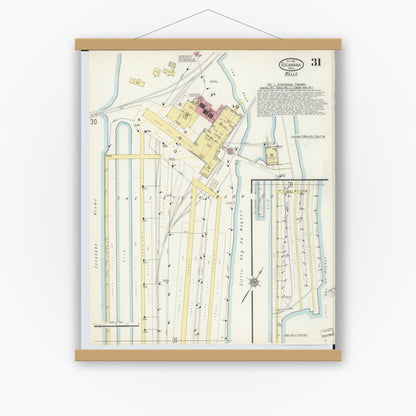 Old map wall art mockup — magnetic wood frame on white wall — Sanborn Fire Insurance Map from Escanaba, Delta County, Michigan (1913), Sheet #0031