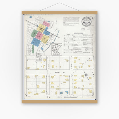Old map wall art mockup — magnetic wood frame on white wall — Sanborn Fire Insurance Map from Wadena, Wadena County, Minnesota (1916) - Complete Map Set