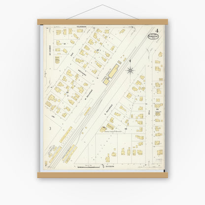 Old map wall art mockup — magnetic wood frame on white wall — Sanborn Fire Insurance Map from Dowagiac, Cass County, Michigan (1908), Sheet #0004