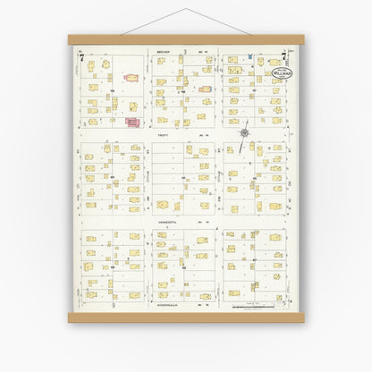 Old map wall art mockup — magnetic wood frame on white wall — Sanborn Fire Insurance Map from Willmar, Kandiyohi County, Minnesota (1925), Sheet #0007