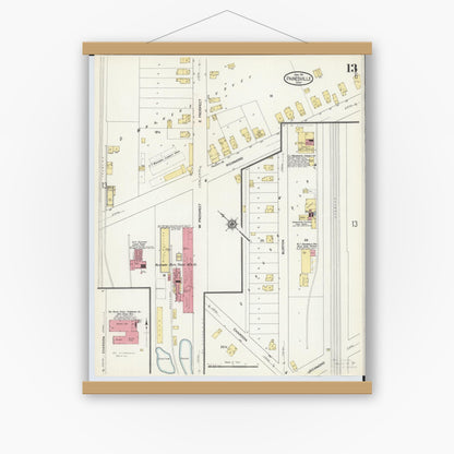 Old map wall art mockup — magnetic wood frame on white wall — Sanborn Fire Insurance Map from Painesville, Lake County, Ohio (1911), Sheet #0013
