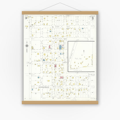 Old map wall art mockup — magnetic wood frame on white wall — Sanborn Fire Insurance Map from Junction, Kimble County, Texas (1933), Sheet #0003