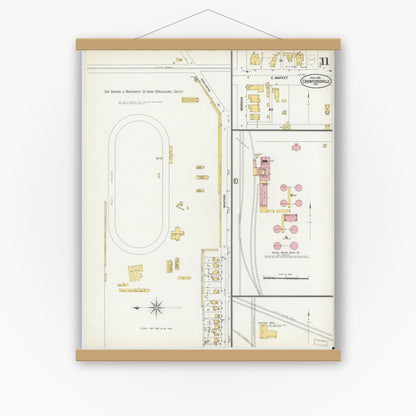 Old map wall art mockup — magnetic wood frame on white wall — Sanborn Fire Insurance Map from Crawfordsville, Montgomery County, Indiana (1902), Sheet #0011