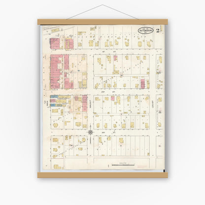 Old map wall art mockup — magnetic wood frame on white wall — Sanborn Fire Insurance Map from Pattonsburg, Daviess County, Missouri (1931), Sheet #0002