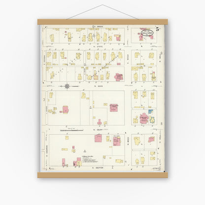 Old map wall art mockup — magnetic wood frame on white wall — Sanborn Fire Insurance Map from Sullivan, Sullivan County, Indiana (1913), Sheet #0005