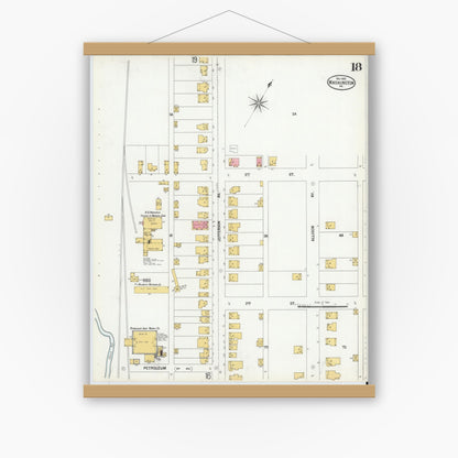 Old map wall art mockup — magnetic wood frame on white wall — Sanborn Fire Insurance Map from Washington, Washington County, Pennsylvania (1900), Sheet #0018