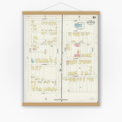 Old map wall art mockup — magnetic wood frame on white wall — Sanborn Fire Insurance Map from Bellefonte, Centre County, Pennsylvania (1897), Sheet #0010