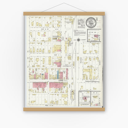 Old map wall art mockup — magnetic wood frame on white wall — Sanborn Fire Insurance Map from Dana, Vermillion County, Indiana (1910) - Complete Map Set