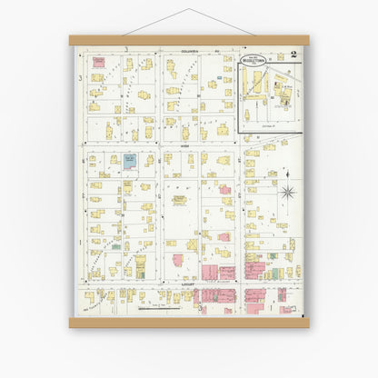 Old map wall art mockup — magnetic wood frame on white wall — Sanborn Fire Insurance Map from Middletown, Henry County, Indiana (1902), Sheet #0002