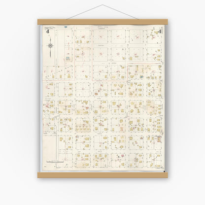 Old map wall art mockup — magnetic wood frame on white wall — Sanborn Fire Insurance Map from Henrietta, Clay County, Texas (1944), Sheet #0004