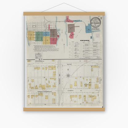 Old map wall art mockup — magnetic wood frame on white wall — Sanborn Fire Insurance Map from West Palm Beach, Dade County, Florida (1908), Sheet #0001