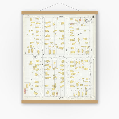 Old map wall art mockup — magnetic wood frame on white wall — Sanborn Fire Insurance Map from Manitowoc, Manitowoc County, Wisconsin (1900), Sheet #0002