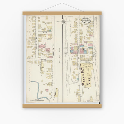 Old map wall art mockup — magnetic wood frame on white wall — Sanborn Fire Insurance Map from Pomeroy, Meigs County, Ohio (1888), Sheet #0003