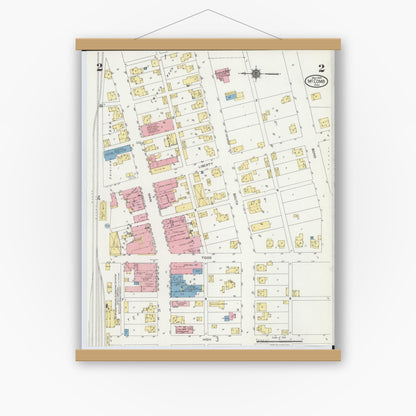 Old map wall art mockup — magnetic wood frame on white wall — Sanborn Fire Insurance Map from McComb, Hancock County, Ohio (1924), Sheet #0002