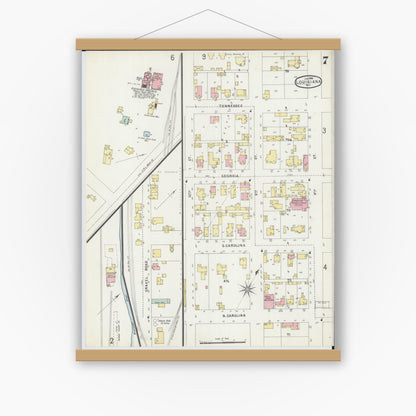 Old map wall art mockup — magnetic wood frame on white wall — Sanborn Fire Insurance Map from Louisiana, Pike County, Missouri (1896), Sheet #0007