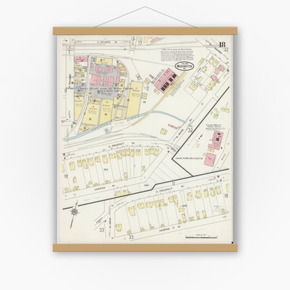 Old map wall art mockup — magnetic wood frame on white wall — Sanborn Fire Insurance Map from Washington, Washington County, Pennsylvania (1914), Sheet #0018