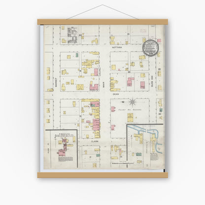 Old map wall art mockup — magnetic wood frame on white wall — Sanborn Fire Insurance Map from Centreville, Saint Joseph County, Michigan (1892), Sheet #0001