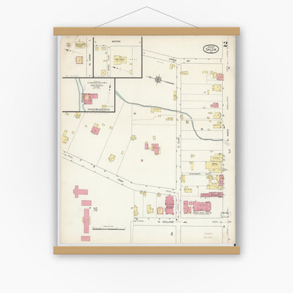 Old map wall art mockup — magnetic wood frame on white wall — Sanborn Fire Insurance Map from Salem, Independent Cities, Virginia (1913), Sheet #0002