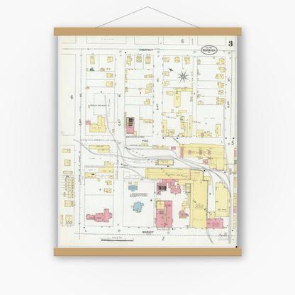 Old map wall art mockup — magnetic wood frame on white wall — Sanborn Fire Insurance Map from Berwick, Columbia County, Pennsylvania (1901), Sheet #0003