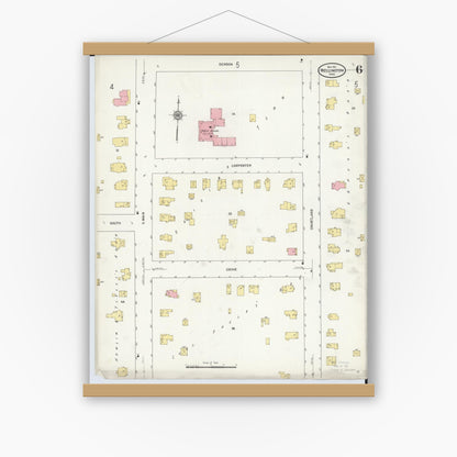 Old map wall art mockup — magnetic wood frame on white wall — Sanborn Fire Insurance Map from Wellington, Lorain County, Ohio (1911), Sheet #0006
