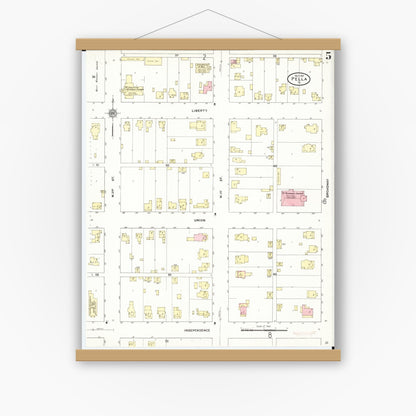 Old map wall art mockup — magnetic wood frame on white wall — Sanborn Fire Insurance Map from Pella, Marion County, Iowa (1911), Sheet #0005
