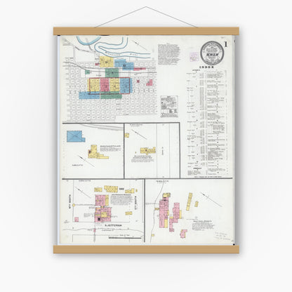 Old map wall art mockup — magnetic wood frame on white wall — Sanborn Fire Insurance Map from New Ulm, Brown County, Minnesota (1905), Sheet #0001