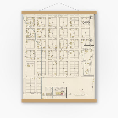 Old map wall art mockup — magnetic wood frame on white wall — Sanborn Fire Insurance Map from Sanford, Seminole County, Florida (1922), Sheet #0012