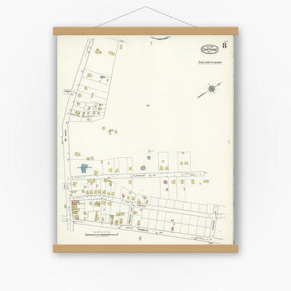 Old map wall art mockup — magnetic wood frame on white wall — Sanborn Fire Insurance Map from Chatham, Morris County, New Jersey (1921), Sheet #0008