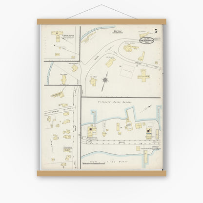 Old map wall art mockup — magnetic wood frame on white wall — Sanborn Fire Insurance Map from Vineyard Haven, Dukes County, Massachusetts (1914), Sheet #0005