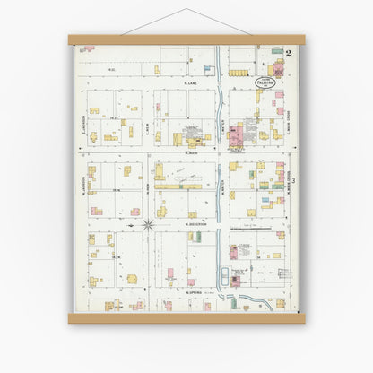 Old map wall art mockup — magnetic wood frame on white wall — Sanborn Fire Insurance Map from Palmyra, Marion County, Missouri (1899), Sheet #0002
