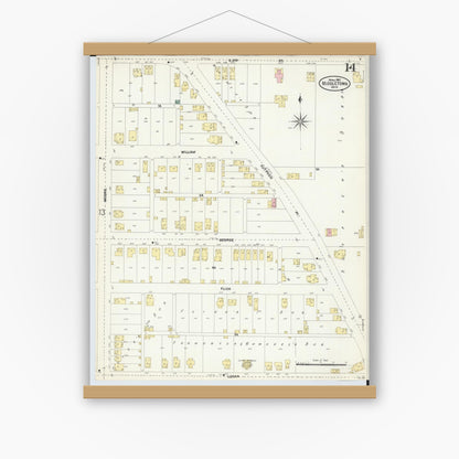 Old map wall art mockup — magnetic wood frame on white wall — Sanborn Fire Insurance Map from Middletown, Butler County, Ohio (1907), Sheet #0014