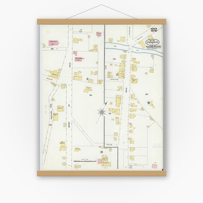 Old map wall art mockup — magnetic wood frame on white wall — Sanborn Fire Insurance Map from Stroudsburg, Monroe County, Pennsylvania (1905), Sheet #0022