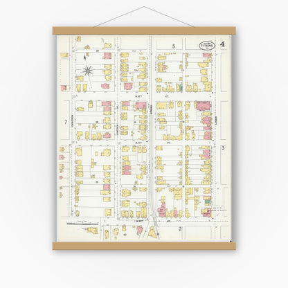 Old map wall art mockup — magnetic wood frame on white wall — Sanborn Fire Insurance Map from Tyrone, Blair County, Pennsylvania (1901), Sheet #0004