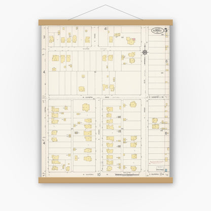Old map wall art mockup — magnetic wood frame on white wall — Sanborn Fire Insurance Map from Glendale, Los Angeles County, California (1919), Sheet #0005