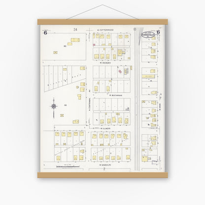 Old map wall art mockup — magnetic wood frame on white wall — Sanborn Fire Insurance Map from Kirksville, Adair County, Missouri (1925), Sheet #0006