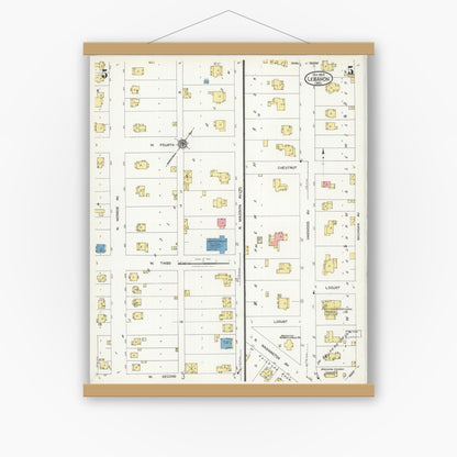 Old map wall art mockup — magnetic wood frame on white wall — Sanborn Fire Insurance Map from Lebanon, Laclede County, Missouri (1925), Sheet #0005
