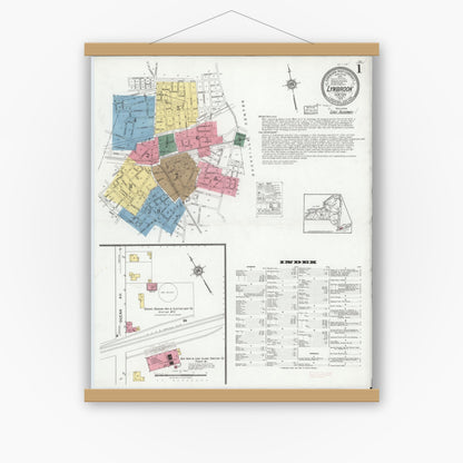 Old map wall art mockup — magnetic wood frame on white wall — Sanborn Fire Insurance Map from Lynbrook, Nassau County, New York (1919) - Complete Map Set