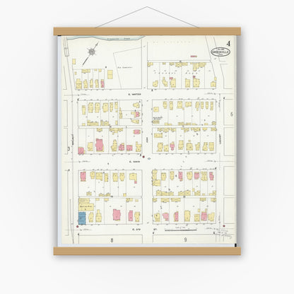 Old map wall art mockup — magnetic wood frame on white wall — Sanborn Fire Insurance Map from Greenville, Darke County, Ohio (1910), Sheet #0004
