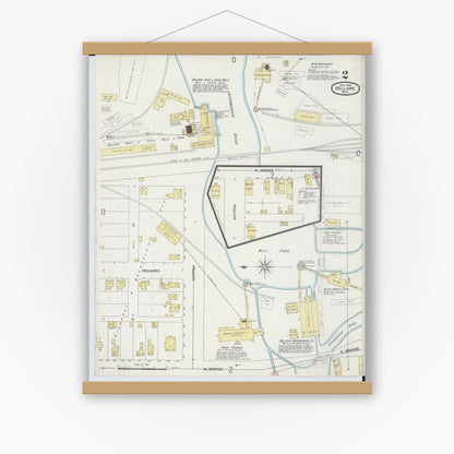 Old map wall art mockup — magnetic wood frame on white wall — Sanborn Fire Insurance Map from Bellaire, Antrim County, Michigan (1898), Sheet #0002