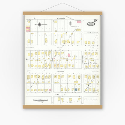Old map wall art mockup — magnetic wood frame on white wall — Sanborn Fire Insurance Map from Moberly, Randolph County, Missouri (1923), Sheet #0010