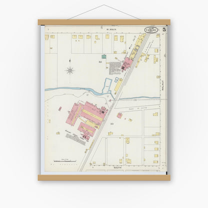 Old map wall art mockup — magnetic wood frame on white wall — Sanborn Fire Insurance Map from Shelby, Richland County, Ohio (1893), Sheet #0005
