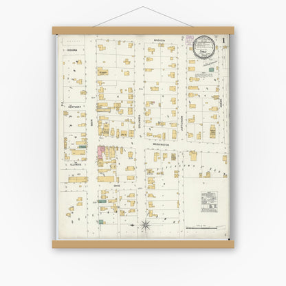 Old map wall art mockup — magnetic wood frame on white wall — Sanborn Fire Insurance Map from Cable, Mercer County, Illinois (1901) - Complete Map Set