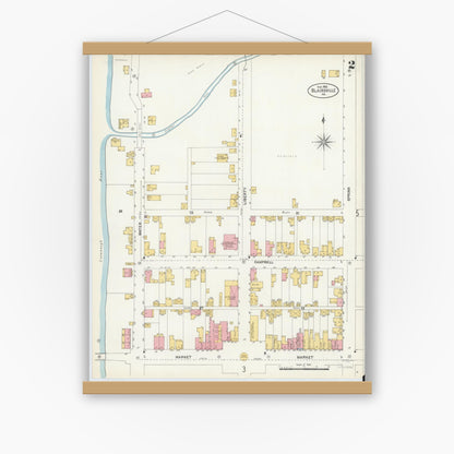 Old map wall art mockup — magnetic wood frame on white wall — Sanborn Fire Insurance Map from Blairsville, Indiana County, Pennsylvania (1903), Sheet #0002