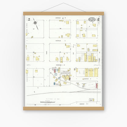 Old map wall art mockup — magnetic wood frame on white wall — Sanborn Fire Insurance Map from Killeen, Bell County, Texas (1926), Sheet #0002