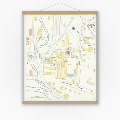 Old map wall art mockup — magnetic wood frame on white wall — Sanborn Fire Insurance Map from Sheffield, Warren County, Pennsylvania (1910), Sheet #0004