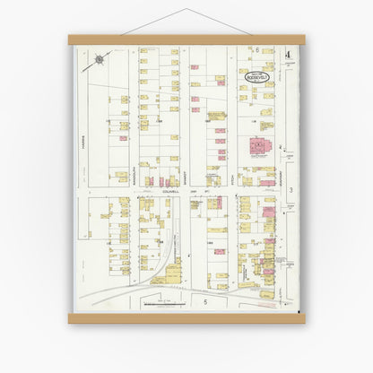 Old map wall art mockup — magnetic wood frame on white wall — Sanborn Fire Insurance Map from Roosevelt, Middlesex County, New Jersey (1916), Sheet #0004