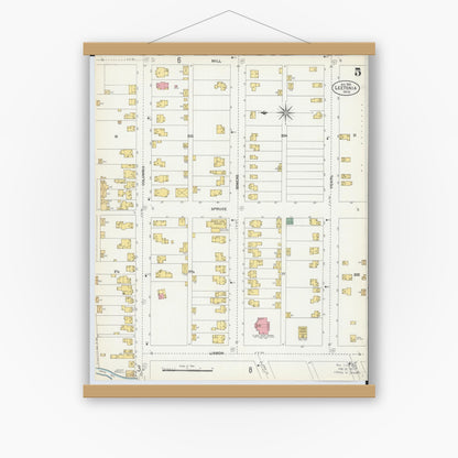 Old map wall art mockup — magnetic wood frame on white wall — Sanborn Fire Insurance Map from Leetonia, Columbiana County, Ohio (1903), Sheet #0005
