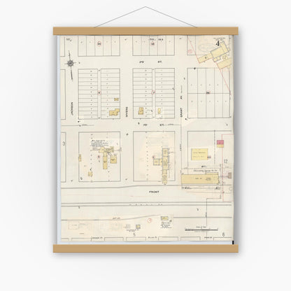 Old map wall art mockup — magnetic wood frame on white wall — Sanborn Fire Insurance Map from Chillicothe, Hardeman County, Texas (1941), Sheet #0004
