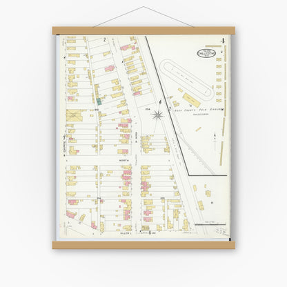 Old map wall art mockup — magnetic wood frame on white wall — Sanborn Fire Insurance Map from Chillicothe, Ross County, Ohio (1909), Sheet #0004